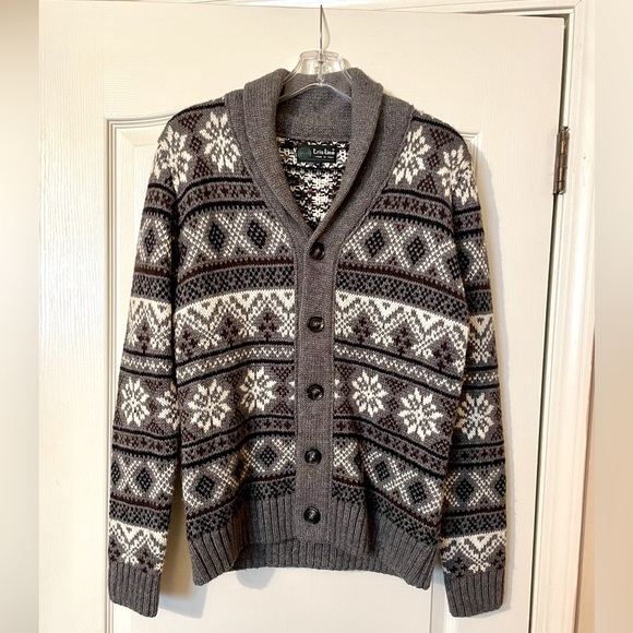 Tris Line Made in Italy Wool Blend Cardigan Sweater Size M Gray Fair Isle Dad - Picture 1 of 10